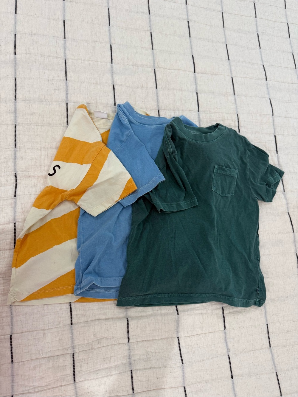 Lot of (3) KIDS Zara & Jcrew Tees - Green, Blue & Yellow Stripe Trio